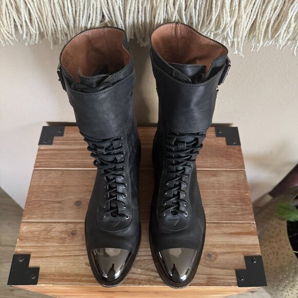 Jeffrey Campbell X Free People Vega Black Metal Toe Cap Flat Combat Boot Size 8 - Picture 4 of 16